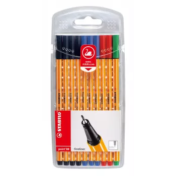 STABILO point 88 Fineliner Pen 0,4 mm - Assorted Colors (Black, Blue, Green, Red) - Blister Pack