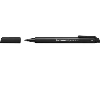 STABILO pointMax Viltpliiats - Must - Keskmine - 0,8 mm - Ümmargune - Veepõhine tint - Nülonots