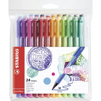 STABILO pointMax Fineliner Pliiatsikomplekt - 24 erinevat värvi - 0,8 mm kiudots - veepõhine tint