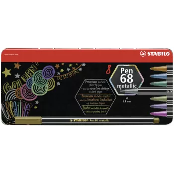STABILO Pen 68 Metallic kiudpliiatsite komplekt - keskmine - 8 erinevat metallikvärvi - ümmargune ots - 1,4 mm joone laius