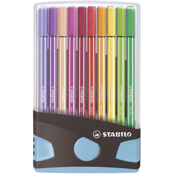 STABILO Pen 68 Viltpliiatsite Komplekt - Keskmine - 20 Värvi - Segavärvid - 1 mm - 24 h Korgita - Veepõhine Tint