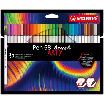 STABILO Pen 68 brush ARTY Edition harjaplekkide komplekt - 30 erinevat värvi pappkarbis