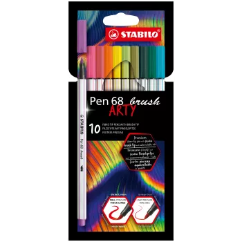 STABILO Pen 68 Brush ARTY Edition harjapintslipliiatsite komplekt - 10 erinevat värvi pappkarbis