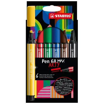STABILO Pen 68 MAX 6-Pack Arty Edition Felt-Tip Pens with Chisel Tip
