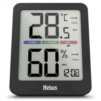 Mebus 11115 Termo-Hügromeeter Analoog Seinale Kinnitatav Sise Termomeeter ja Niiskusmõõtur Mugavustsooni Indikaatoriga - Valge/Hõbe