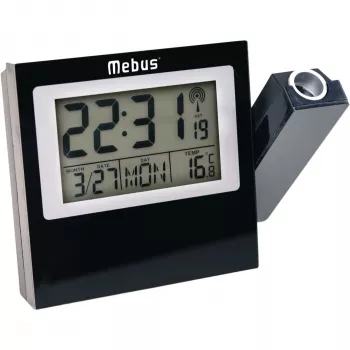 MEBUS 42424 Projektsiooniga raadiojuhitav äratuskell DCF77, punane LED-projektsioon, LCD-ekraan, topeltäratus, toatemperatuur, sinine taustvalgus, must