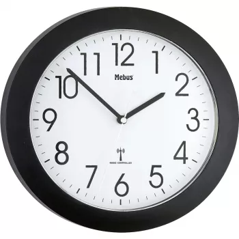Mebus 52450 Wireless Wall Clock Black Digital LCD Radio Controlled