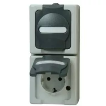 Heinrich Kopp 131456008 Schuko pistikupesa 2-kohaline vertikaalne, pinnale paigaldatav, must/hall, 250V, 16A