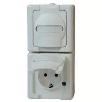 HEINRICH KOPP BLUE ELECTRIC Pindpaigaldatav topeltpistikupesa IP44 Arktika valge 2-kohaline vertikaalne (131402009)