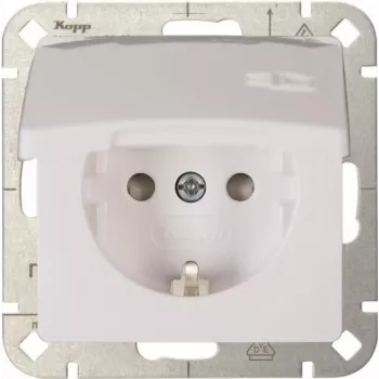 Heinrich Kopp HK05 Schuko pistikupesa suurendatud puutekaitsega, puhasvalge (RAL 9010), süvismonteeritav, 16A 250V