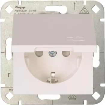 HEINRICH KOPP HK 07 1-kohaline Schuko pistikupesa hingedega kaanega, puhas valge, süvismonteeritav, IP44, 250V/16A, 940129002