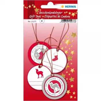 HERMA Christmas 3D Stickers Red Silver Paper 4 Pieces 50 mm