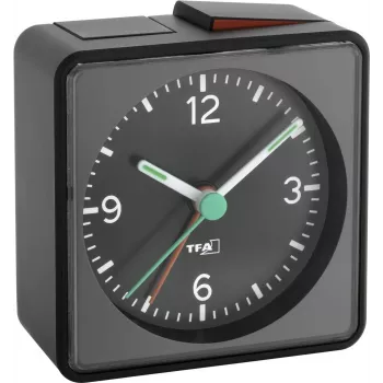 TFA Dostmann 60.1013.01 Push Electronic Alarm Clock - Analoog, must, vaikne liikumine, uinak, taustvalgus