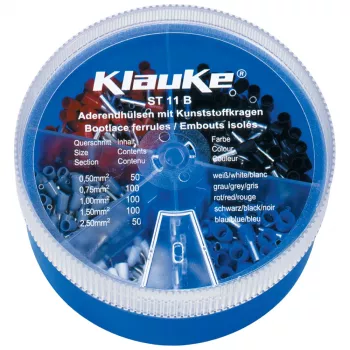 KLAUKE ST 11 B Isolatsiooniga juhtmeotsa hülsside komplekt - 625 tk, 0,5-10 mm², hall/must karp