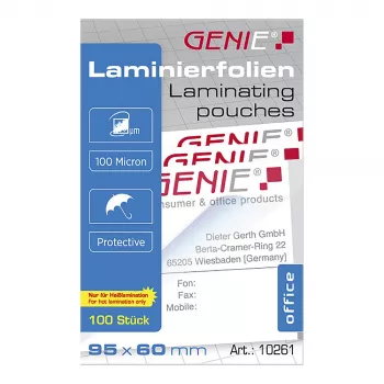 Genie 10261 Lamineerimiskotid Läbipaistvad 95x60mm 100 tk pakk