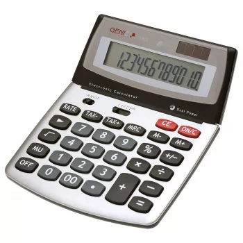 Genie 560 T lauakalkulaator - 12 numbrikohta - kallutatav ekraan - kahekordne toiteallikas (päike ja aku) - must/hõbe