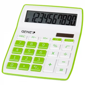Genie 840 G lauakalkulaator - 10 numbrikohta - kallutatav ekraan - päikese- ja patareitoide - roheline/valge