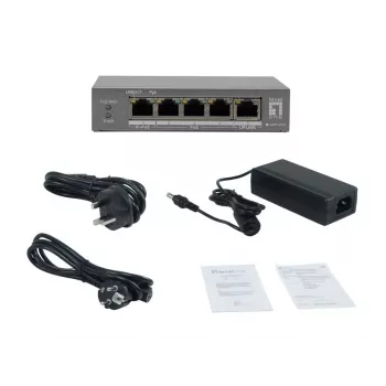 LevelOne GEP-0531 Haldaamatu PoE+ lüliti, 3x GE PoE+ (30W) + 1x Hi-PoE (60W), 60W eelarve, plastikust lauaarvuti