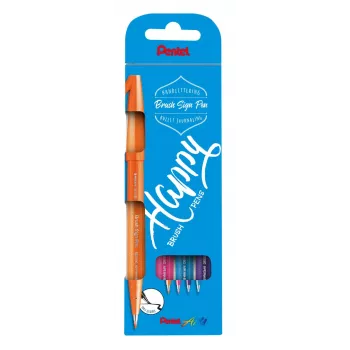 Pentel Sign Pen Brush Pen Set 4 Colors Black Red Blue Green