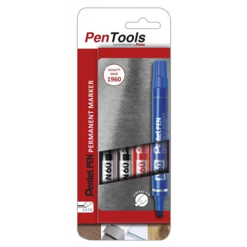 Pentel N60 Permanent Marker Chisel Tip 4-Pack Assorted Colours Black, Blue, Red, Green