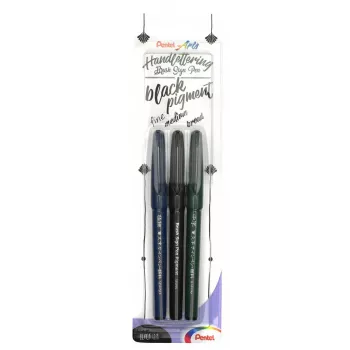 Pentel Arts Sign Pen Brush kalligraafiapliiatsite komplekt must 3-pakk