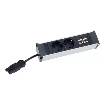 Bachmann CONI 4x UK-pistikupesa 45° nurga all toitejaotur 3.15A kaitse 1x moodulipesa must