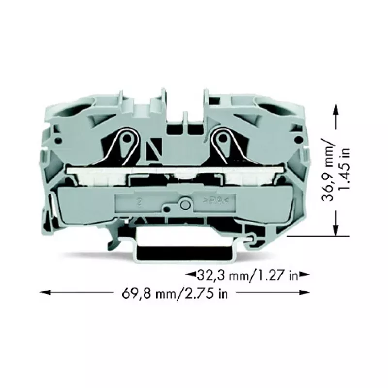 WAGO 2016-1201 Läbiv klemmliist, 16 mm², 800 V, hall, Push-in CAGE CLAMP