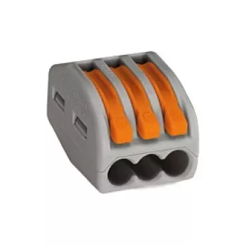 WAGO 222-413 3-kontaktiline hoovaga jätkuklemm, 32 A, 400 V, hall/oranž