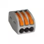 WAGO 222-413 3-kontaktiline hoovaga jätkuklemm, 32 A, 400 V, hall/oranž