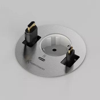 Kindermann CablePort table³ põranda-/lauaühendusüksus, põranda sisse paigaldatav, 2x Schuko, 2x RJ45, 1x HDMI, 1x USB-A, hõbedane/must
