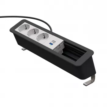 Kindermann CP Office Desk 6-f 3xStr 1xUSB A/C Desk Connectivity Panel Silver/Black