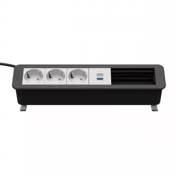Kindermann CP Office laua toite- ja ühendusüksus, 6 pesa, 3x Schuko pistikupesa, 1x USB-C PD 60W, 3m kaabel, hõbedane