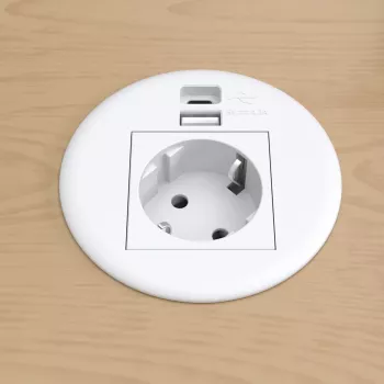 Kindermann CablePort Table White (STS-R90-2 weiß) - lauaühenduspaneel 2x Schuko pistikupesaga