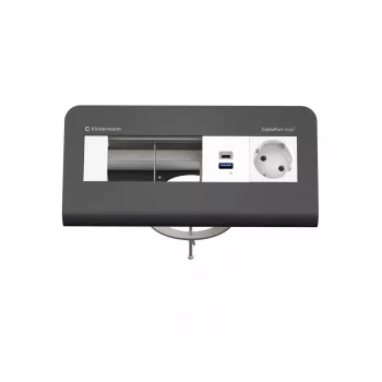 Kindermann CP desk² 80 4-kordne lauaühenduspaneel 1x toite- ja 1x USB-A pesaga, hõbe/must