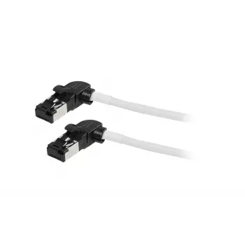 Synergy21 Patch-kaabel RJ45, CAT6A 500MHz, 0,15m, Valge, S/FTP, Slimline ümmargune d=4,5mm, TPE/LSZH (Superflex), AWG28, CAT7 toorkonnektoriga, pööratav pistik