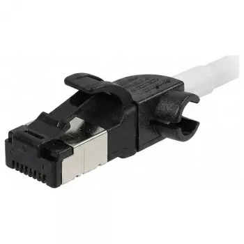 Synergy21 Patch-kaabel RJ45, CAT6A 500MHz, 1,0m, Valge, S/FTP, Slimline ümmargune d=4,5mm, TPE/LSZH (Superflex), AWG28, CAT7 toorikuga, pööratava pistikuga