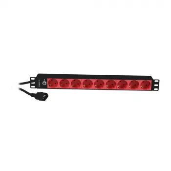 Synergy 21 ALLNET 19-tolline 1U 9-kohaline Schuko toiteplokk C14 pistikuga 10A must