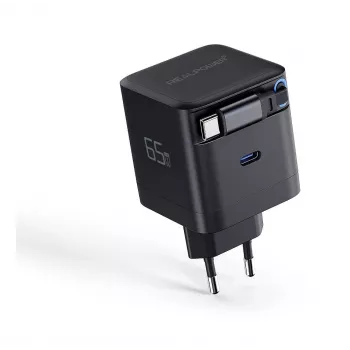 RealPower GaN Laadija 65W Must 2x USB-C PD, Kompaktne ja Võimas