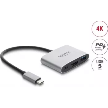 Delock USB Type-C Adapter to HDMI 4K 60 Hz with USB Type-A and USB Type-C PD 3.1 140 W