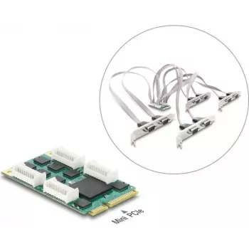 Delock Mini PCIe I/O Full Size Card to 8 x Serial RS-232 DB9 with Standard and Low Profile Slot Brackets
