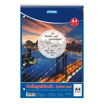 STYLEX College Block Spiraalvihik DIN A4 Joonega 80 Lehte 70 g/m² Valge