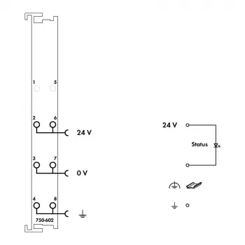 WAGO 750-602 Süsteemi toiteplokk, 24 VDC, 1.08 A, DIN-liist, hall, CAGE CLAMP