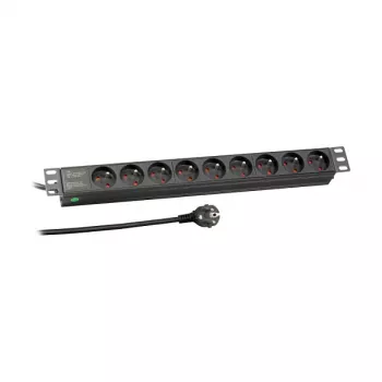EFB Elektronik EK631FR.1 19-tolline 1U riiulisse paigaldatav toiteplokk, 9 x Prantsuse/UTE pistikupesa, CEE 7/7 pistik, 1,8 m kaabel, 16 A, 230 V, must