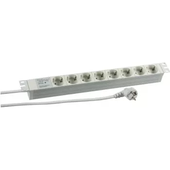 HEINRICH KOPP PROFIversal toitejaotuse seade (PDU) - 19 inch riiulipaigaldus, 8x Schuko CEE 7/3 pistikupesa, liigpingekaitse, 2m kaabel, 16A, 250V, hõbedane