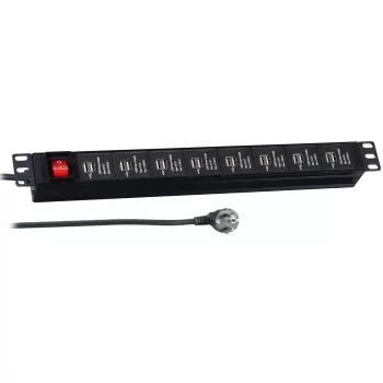 EFB Elektronik 19 inch 1U Rackmount USB Charging PDU - 16 USB-porti, CEE 7/7 sisend, must