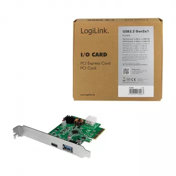 LogiLink PCI Express USB 3.2 kaart, 5 Gbps, 2 välist + 3 sisemist USB-A porti