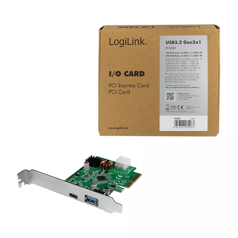 LogiLink PCI Express USB 3.2 kaart, 5 Gbps, 2 välist + 3 sisemist USB-A porti