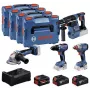 BOSCH POWERTOOLS Kombikomplekt 18V juhtmeta puur-keeraja, löökkeeraja, löökpuur, nurklihvija (4-tööriista komplekt)