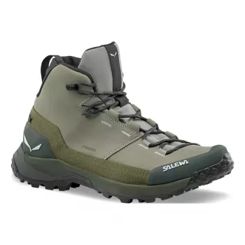 SALEWA Puez Leather Mid PTX Shadow Dark Olive Hiking Boots UK 8 (EU 42)