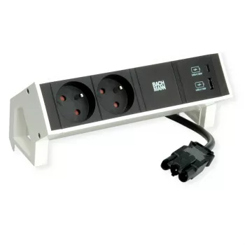 Bachmann DESK2 2x UTE 1x USB A/C 22W 0,2m RAL9010 - Laua toiteplokk
